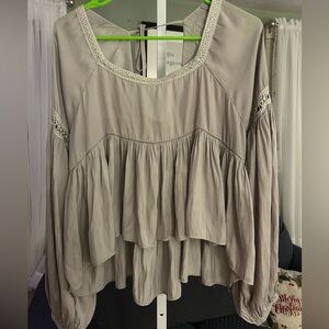 Mustard Seed Light Gray Blouse with Lace Details